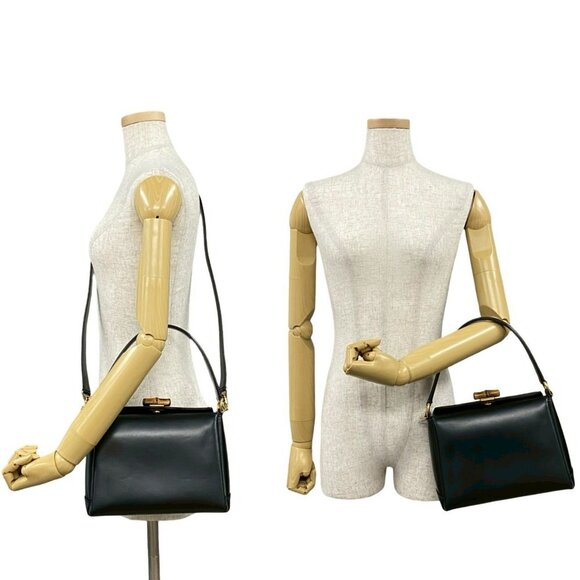 GUCCI Black Leather Bamboo Shoulder Bag - Picture 2 of 9